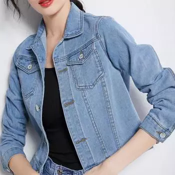 Зимняя женская куртка с длинными рукавами, отложным воротником, нагрудными карманами, застежкой на пуговицы, пальто короткого типа, повседневная уличная одежда, джинсовые пальто M темно-синий