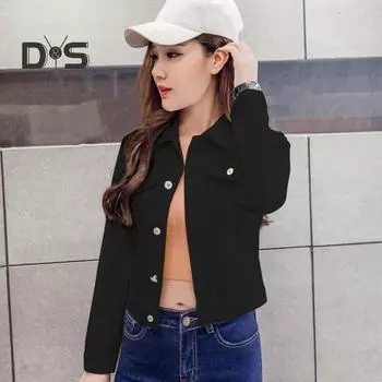 Зимняя женская куртка с длинными рукавами, отложным воротником, нагрудными карманами, застежкой на пуговицы, пальто короткого типа, повседневная уличная одежда, джинсовые пальто M светло-синий