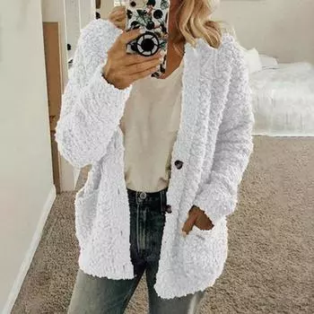 Зимняя женская куртка с двойными карманами, плотный флисовый однобортный кардиган с длинными рукавами, теплое ветрозащитное, сохраняющее тепло уличное пальто M розовый