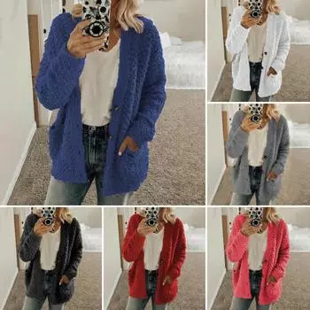 Зимняя женская куртка с двойными карманами, плотный флисовый однобортный кардиган с длинными рукавами, теплое ветрозащитное, сохраняющее тепло уличное пальто M темно-серого