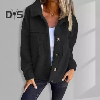 Зимняя женская куртка с двойными карманами, толстый флисовый кардиган с застежкой на пуговицы, длинные рукава, теплое ветрозащитное, сохраняющее тепло пальто для активного отдыха M жёлтый