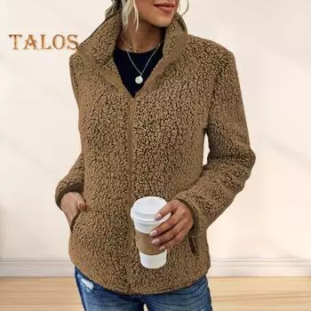 Зимняя женская куртка с двойными карманами, толстый флисовый кардиган на молнии с длинными рукавами, теплое ветрозащитное удерживающее тепло уличное пальто S серый