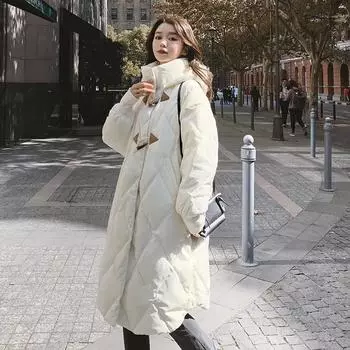 Зимняя женская куртка с хлопковой подкладкой в стиле Port Style, длинная, студенческая, с капюшоном и роговой пряжкой, хлопковая куртка свободного покроя, модная S белый