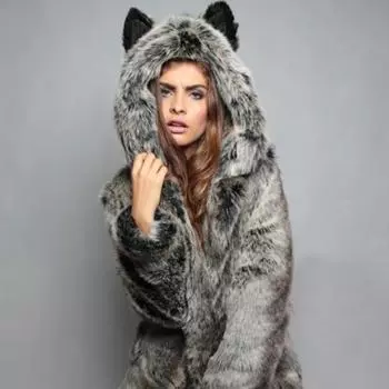 Зимняя женская куртка с капюшоном средней длины, пальто из искусственного меха с ушками S белый