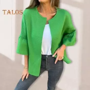 Зимняя женская куртка с круглым вырезом, толстый флисовый кардиган с открытыми стежками, рукава три четверти, теплое удерживающее тепло уличное пальто XL красный