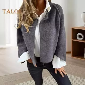 Зимняя женская куртка с круглым вырезом, толстый флис, ажурный шов, короткий кардиган с длинными рукавами, теплый ветрозащитный, сохраняющий тепло, уличный пиджак S фиолетовый