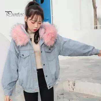 Зимняя женская куртка с меховым капюшоном, утолщенный плюш, длинные рукава, карманы, застежка на пуговицы, карманы с клапанами, пальто короткое, ветрозащитное, теплое пальто S розовый