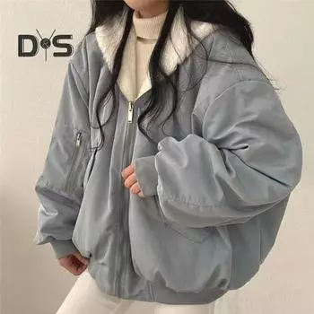 Зимняя женская куртка с утолщенной флисовой подкладкой, двухсторонняя, с капюшоном и карманами, ветрозащитная, сохраняющая тепло, застегивающаяся на молнию, женская куртка M синий