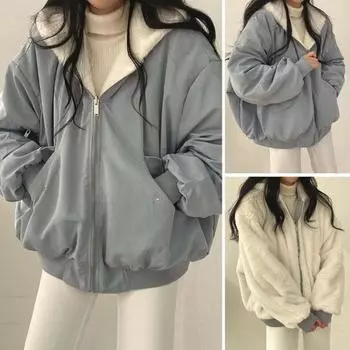 Зимняя женская куртка с утолщенной флисовой подкладкой, двухсторонняя, с капюшоном и карманами, ветрозащитная, сохраняющая тепло, застегивающаяся на молнию, женская куртка XL синий