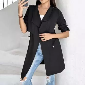 Зимняя женская куртка со средними рукавами и запонками, ветровка на талии с завязками, открытая S хаки