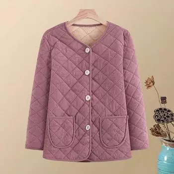 Зимняя женская куртка среднего возраста с утеплителем, новая верхняя одежда с глубоким вырезом и актуальной отделкой, одежда для мам, короткая бархатная одежда с утеплителем XL оранжевый