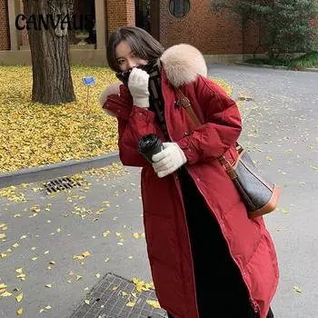 Зимняя женская куртка средней длины до колена, модная, большого размера, из хлопка, утолщенная, хлопковая одежда S красный