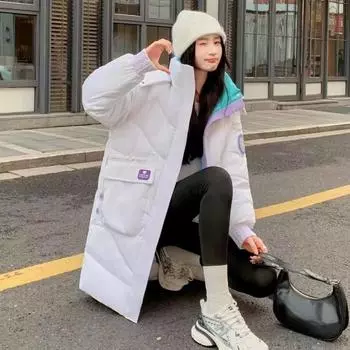 Зимняя женская куртка средней длины из плотного хлопка и пальто с капюшоном в стиле пэчворк M бежевый