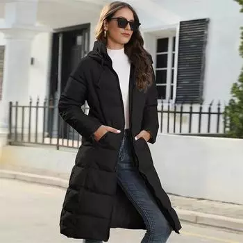 Зимняя женская куртка средней длины с капюшоном из тонкого хлопка, теплое пуховое пальто из хлопка S хаки