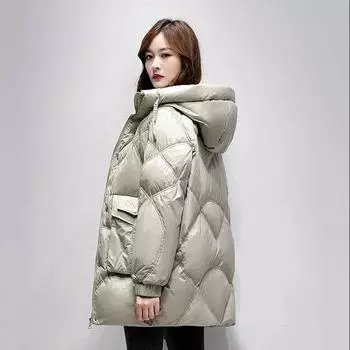 Зимняя женская куртка средней и длинной длины, утепленная, свободная, с большим карманом, с капюшоном, теплая, в ромбовидную клетку XXXXL чёрный