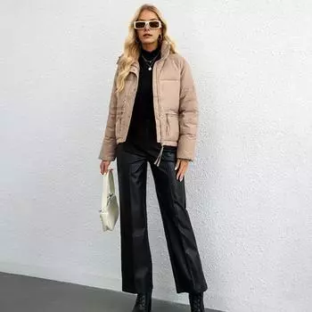 Зимняя женская куртка Yousheng с длинными рукавами, карманами на молнии, отложным воротником, застежкой-молнией, утолщенным однотонным ветрозащитным теплым пальто M вино красного