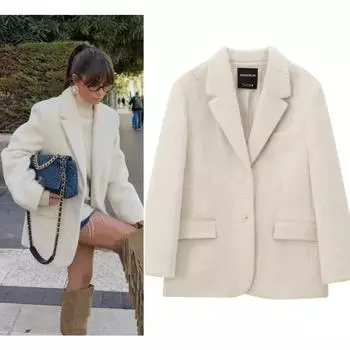 Зимняя женская мода, белый искусственный мех, эффект, прямой покрой, свободная версия, повседневная куртка XS белый