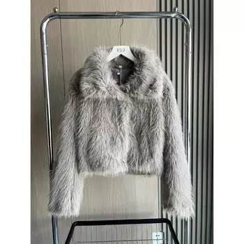 Зимняя женская мода с эффектом искусственного меха, с длинным рукавом и воротником-стойкой, короткое пальто XS