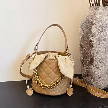 Зимняя женская модная фактурная сумка-ведро через плечо и через плечо 2024 года 16*16*14.5 хаки