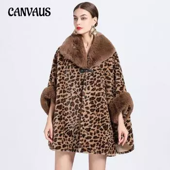 Зимняя женская накидка с шалью и утолщенным меховым воротником на пуху, большой размер, с девятиточечными рукавами, твидовый жакет, кардиган One Size серый