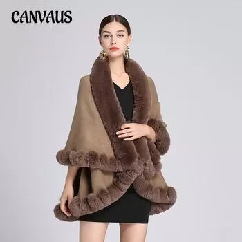 Зимняя женская накидка, шаль с меховым воротником, большой размер, вязаный кардиган, свободная темпераментная элегантная куртка One Size красный