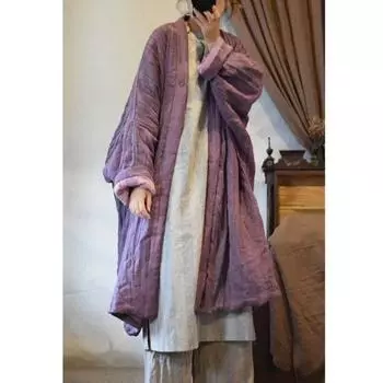 Зимняя женская нерегулярная хлопковая одежда Johnature в винтажном стиле, свободная повседневная хлопковая одежда с длинными рукавами One Size фиолетовый