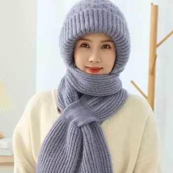 Зимняя женская новинка шапка и шарф в одной части вязаные шапки теплая повседневная шапка шарф комплект женские шапки теплая велосипедная шапка розовый