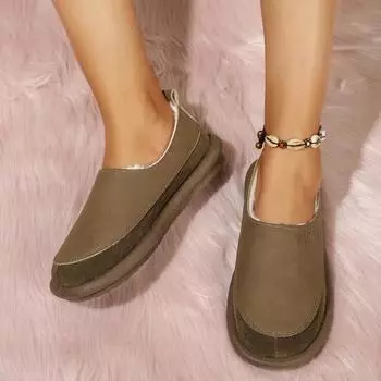 Зимняя женская обувь 2024 года, модная однотонная обувь с круглым носком, на низком каблуке, с бархатной подкладкой, теплая и удобная женская обувь на плоской подошве 35 чёрный