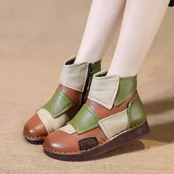 Зимняя женская обувь из натуральной кожи на плоской подошве Повседневная обувь Женские ботинки Короткие ботинки в тон Теплая удобная хлопковая обувь 35