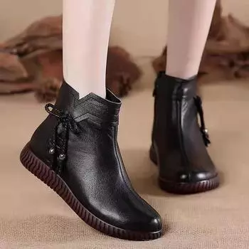 Зимняя женская обувь Модные женские сапоги темперамента с плоской подошвой и круглым носком Короткие плюшевые однотонные ботильоны Zapatos Mujer 35 красный