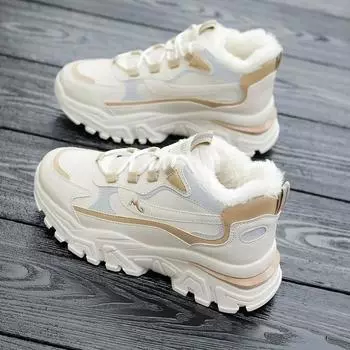 Зимняя женская обувь, новая хлопковая обувь на платформе, женские повседневные кроссовки на шнуровке, ботильоны, женские кроссовки, теплые зимние ботинки 35 бежевый