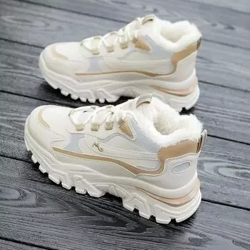 Зимняя женская обувь, новая хлопковая обувь на платформе, женские повседневные кроссовки на шнуровке, ботильоны, женские кроссовки, теплые зимние ботинки 35 бежевый