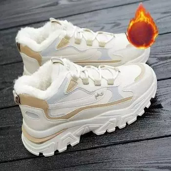 Зимняя женская обувь Новые туфли на платформе Женские повседневные спортивные туфли на шнуровке и ботильоны Кроссовки для бега Теплые зимние ботинки 35 белый