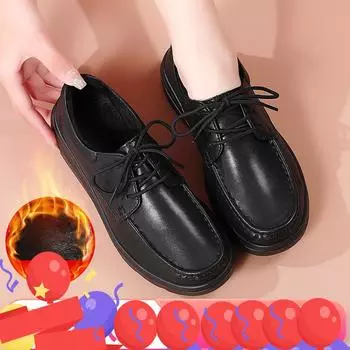 Зимняя женская обувь, платье, повседневные оксфорды в британском стиле на плоской подошве, кожаные черные офисные деловые туфли для студентов и девочек на меху EU: 38 чёрный