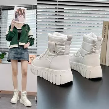 Зимняя женская обувь Зимние сапоги Нескользящая обувь Короткие сапоги Утолщенная обувь Женские сапоги Теплые плюшевые сапоги до середины икры с высоким берцем 35 чёрный