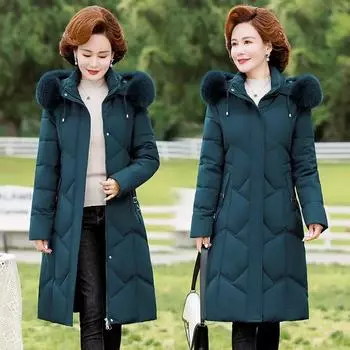 Зимняя женская одежда с хлопковой подкладкой для женщин среднего возраста с длинными рукавами выше колена, утолщенная, облегающая и тонкая, с хлопковой подкладкой 5XL чёрный