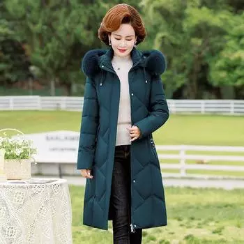 Зимняя женская одежда с хлопковой подкладкой для женщин среднего возраста с длинными рукавами выше колена, утолщенная, облегающая и тонкая, с хлопковой подкладкой 5XL чёрный