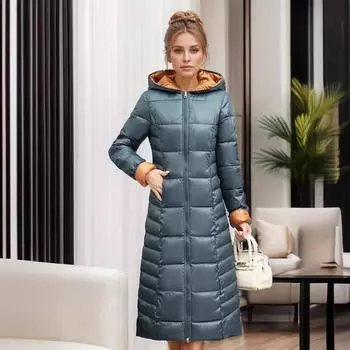 Зимняя женская одежда с капюшоном на хлопковой подкладке, женские средние и длинные облегающие куртки на хлопковой подкладке, одежда - подстегиваемые куртки с обеих сторон M зелёный
