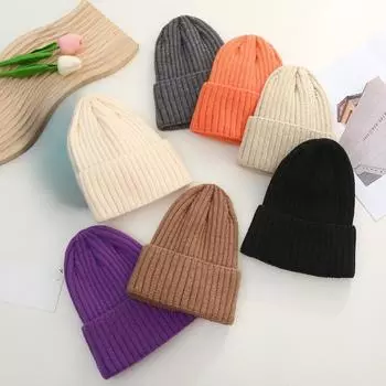 Зимняя женская однотонная вязаная шапка, теплая вязаная шапка для улицы, нейтральная повседневная шапка 22*21cm серый