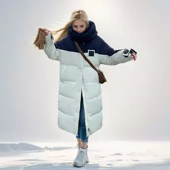 Зимняя женская парка, длинное пальто, женская контрастная куртка с капюшоном, утепленная теплая хлопковая куртка, женская зимняя верхняя одежда, демисезонные куртки M розовый