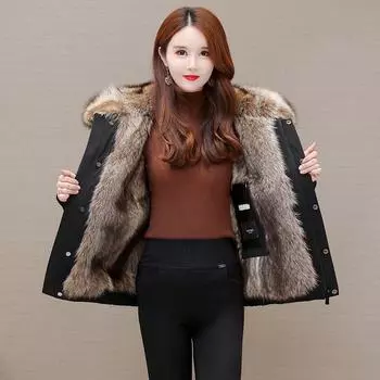 Зимняя женская парка из искусственной норки, съемная короткая искусственная шуба из искусственного меха, толстая теплая парка с капюшоном M