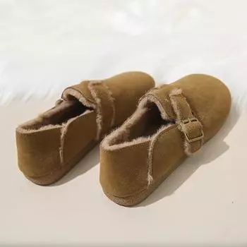 Зимняя женская плюшевая обувь, противоскользящие теплые ботинки на плоской подошве для широкой и пухлой стопы 36 чёрный