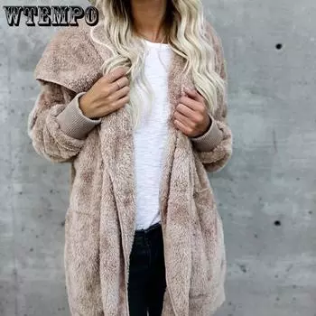 Зимняя женская плюшевая теплая куртка средней длины, двустороннее пальто с мехом S хаки