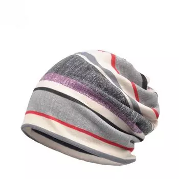 Зимняя женская полосатая двухслойная вязаная анти-шея защитная и теплая универсальная ночная шапка для беременных и родильных домов elastic/dual purpose серый