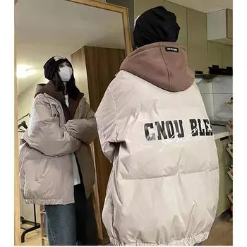 Зимняя женская повседневная куртка-пуховик с капюшоном и надписью «Прямая уличная ветрозащитная утолщенная женская стеганая верхняя одежда из утиного пуха XXXL чёрный