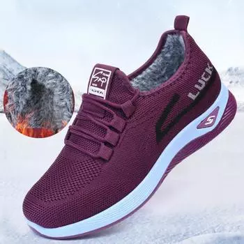 Зимняя женская повседневная обувь Flyknit, термообувь для мам с флисовой подкладкой и мягкой подошвой 36