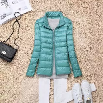 Зимняя женская повседневная однотонная тонкая водонепроницаемая пуховая куртка с капюшоном из белого утиного пуха S