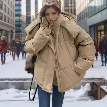 Зимняя женская повседневная свободная стеганая куртка, утолщенное однотонное пальто большого размера с хлопковой подкладкой, шикарный дизайн, ветровка с капюшоном, ветровка с защитой от ветра S белый