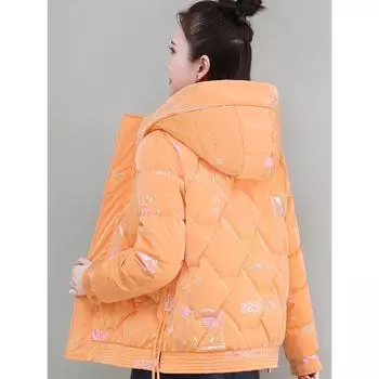 Зимняя женская пуховая куртка с ярким лицом на хлопковой подкладке Утолщенное женское пальто M оранжевый