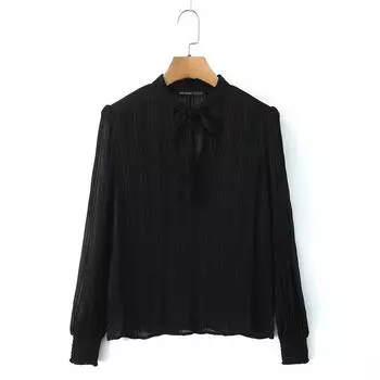 Зимняя женская рубашка в европейском и американском стиле с бантом и длинными рукавами, 2024 M чёрный